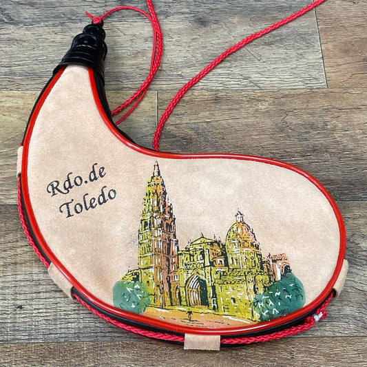 Vintage Spanish Leather Canteen Bota Bag Wineskin 1L Souvenir of Toledo Spain