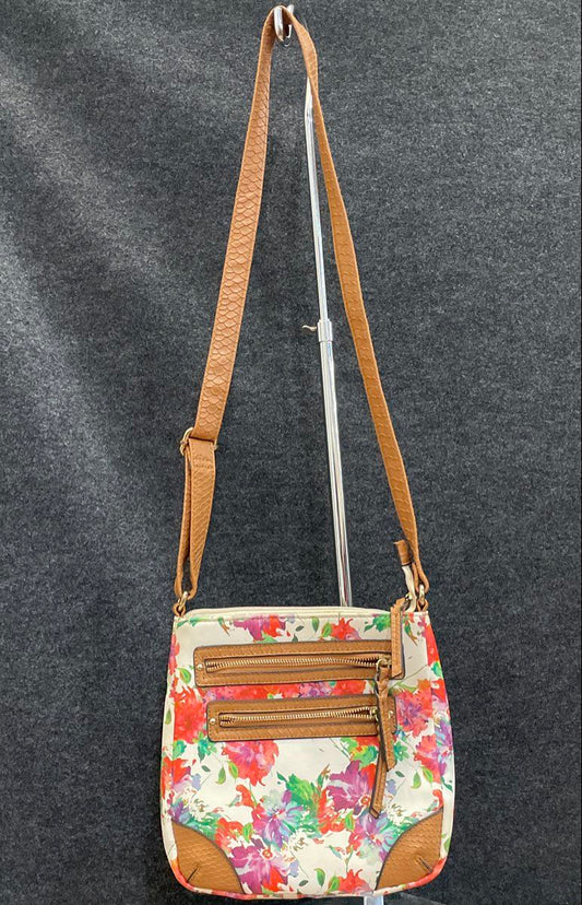 Apt. 9 White Multi Floral Leather Crossbody Bag Tan Trim Gold Tone
