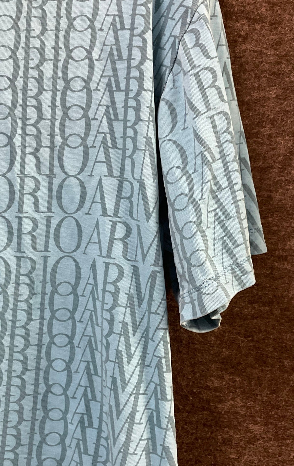Emporio Armani Women's Light Blue All Over Logo Print T-Shirt Sz 1X