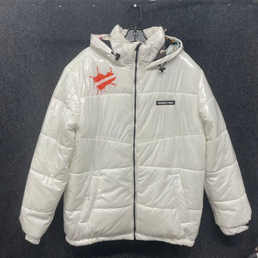 Members Only x Nickelodeon Men's White High Shine Puffer Jacket Hooded Sz M