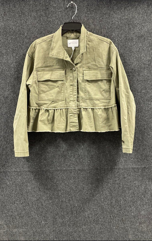 Jessica Simpson Women's Green Peplum Raw Hem Utility Jacket NWT Sz XS