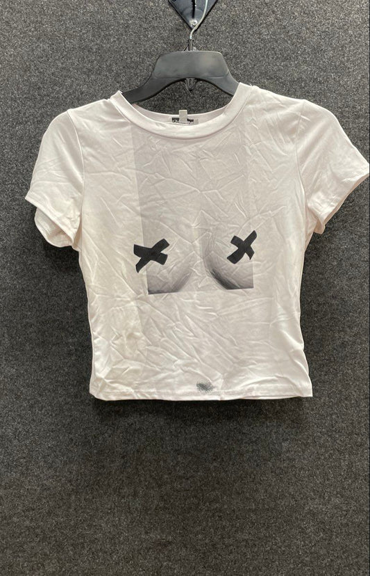 Fashion Nova Women's White Graphic Short Sleeve Crop Top T-Shirt Size M