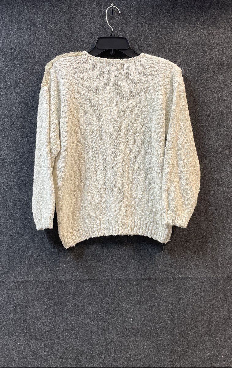 Vintage 90s Penbrooke Lane Women's Cream Floral Faux Pearl Knit Sweater Sz M