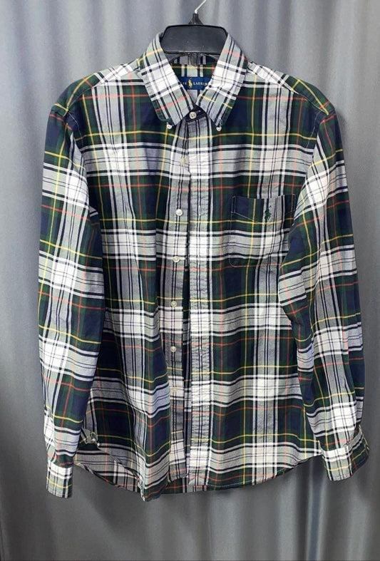 Ralph Lauren Men's Green Blue Plaid Long Sleeve Button Down Shirt Sz L