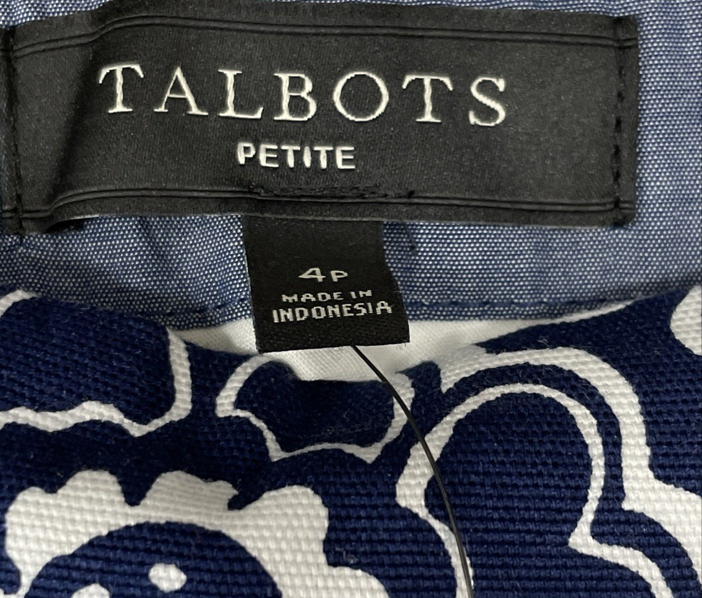 Talbots Women's Petite Floral Skirt Navy Blue White NWT Size 4P