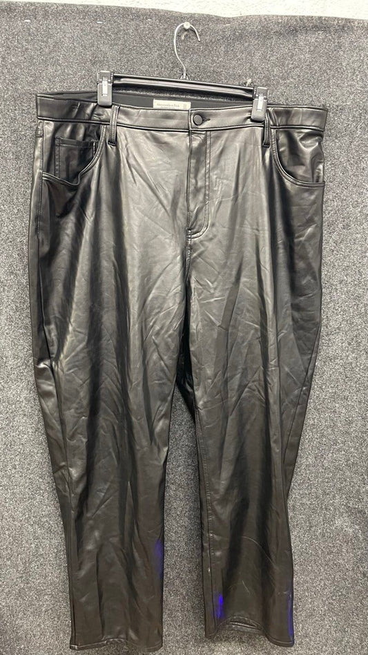 Abercrombie & Fitch Women's Black Faux Leather Ankle Straight Pants Sz 35/20R