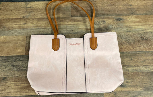 Montana West Pink Faux Leather Tote Bag Tan Double Straps Gold Tone Hardware