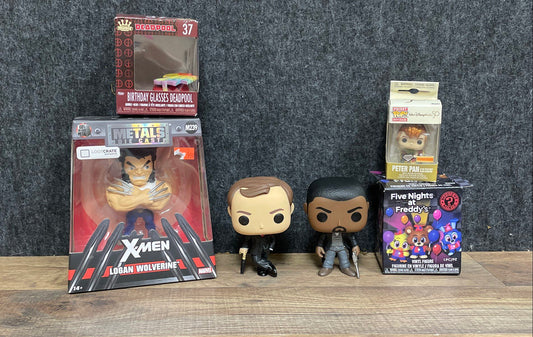 Wolverine Metals + Funko Pop James Bond Peter Pan 6 Figure Lot Marvel Disney