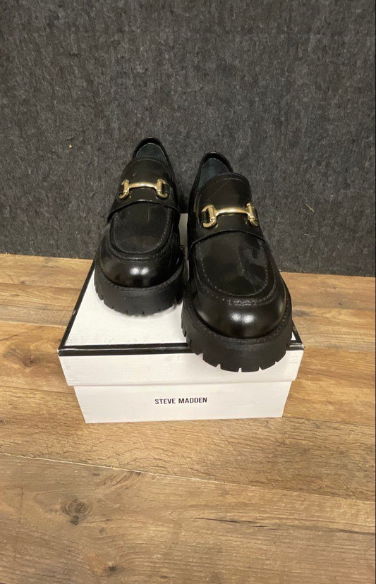 Steve Madden Lando Black Leather Horsebit Lug Sole Men's Loafers Size 12