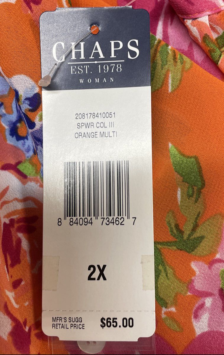 Chaps Women's Orange Floral Ruffle Neck Peasant Blouse Size 2X NWT