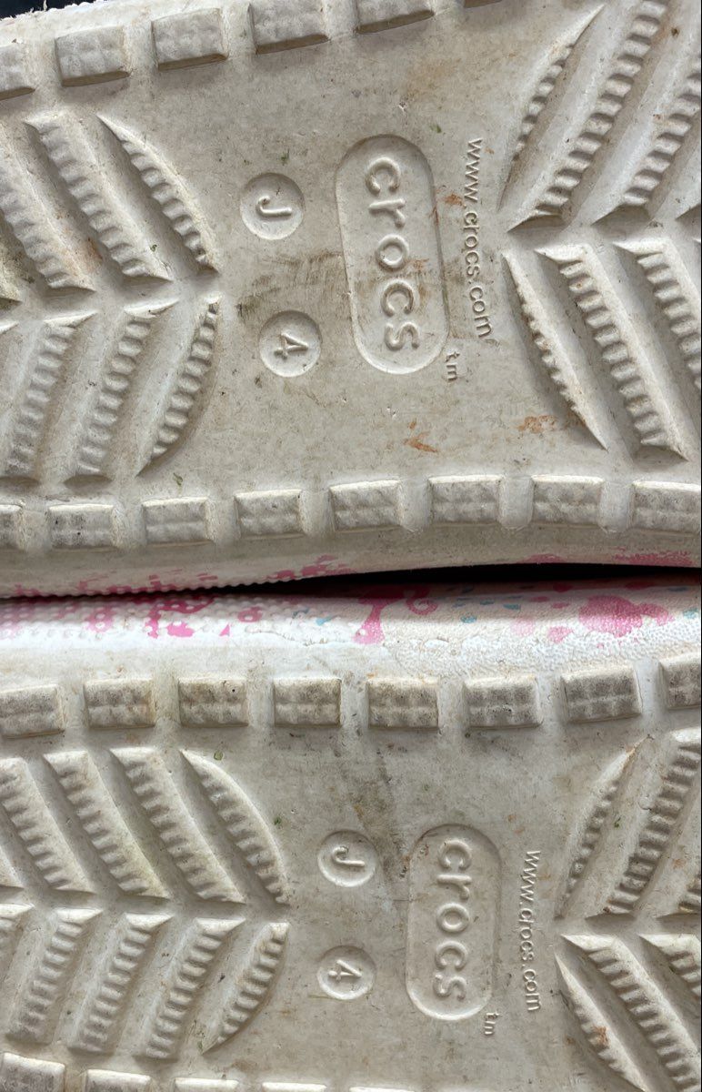 Crocs Barbie Classic Clog Pink White Patterned Sole with Charms Youth Size J4