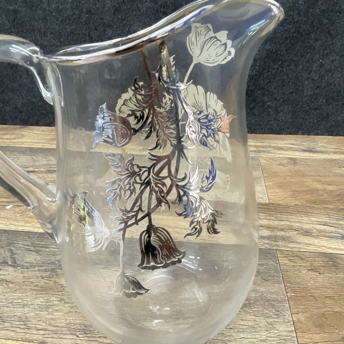 Vintage Silver City Cambridge Flanders Poppy Silver Overlay Water Pitcher 10"x6"