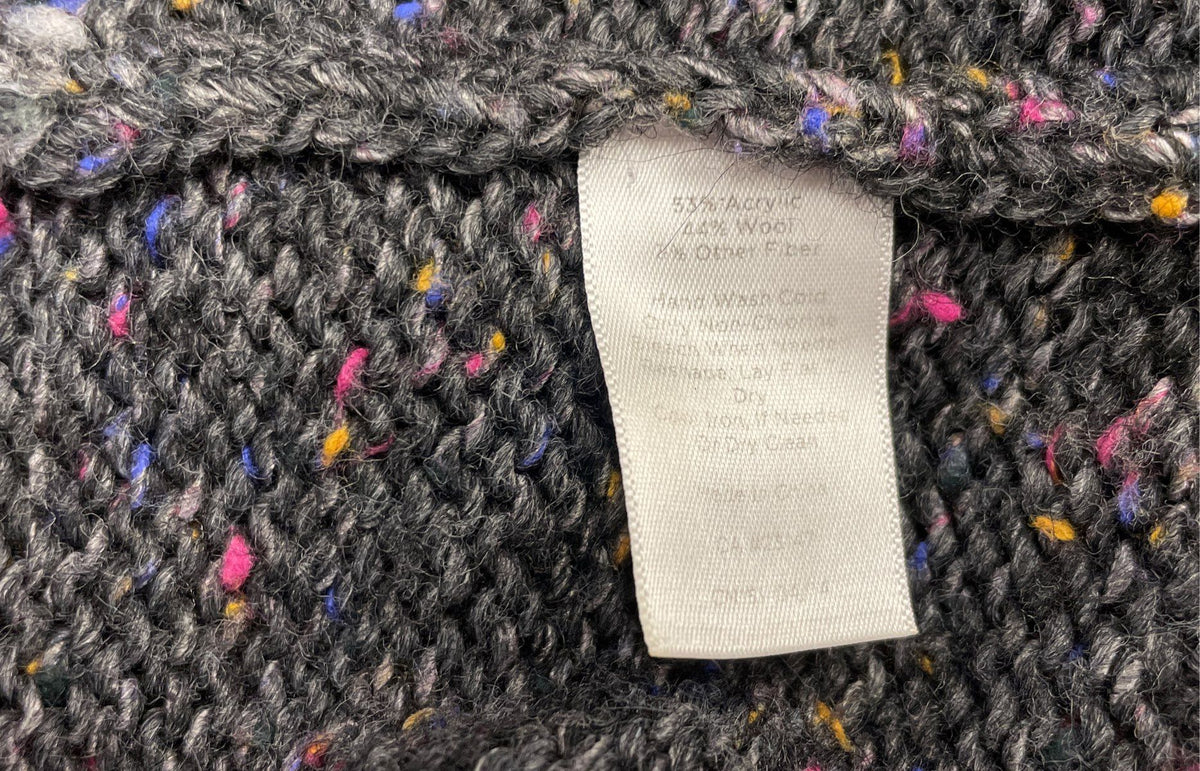 Talbots Women's Grey Wool Blend Confetti Tweed Striped Cardigan Sweater Sz MP