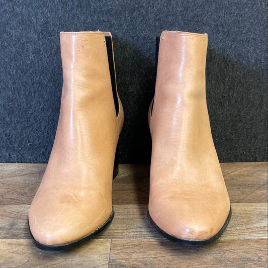 Calvin Klein Felda Tan Leather Block Heel Chelsea Ankle Boots Size 6.5