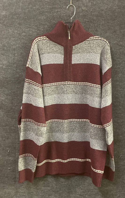 Vintage 90s Pronti Men's Pullover Sweater Burgundy Gray Striped 1/4 Zip Sz 4XL