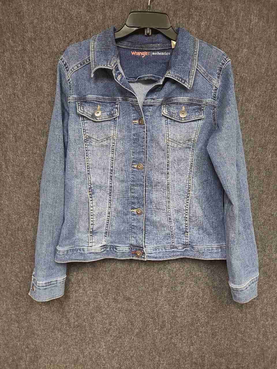 Wrangler Authentics Women's Blue Denim Trucker Jacket Stretch Sz L