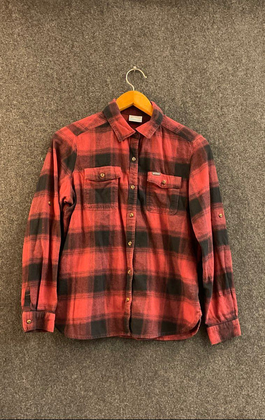 Columbia Women's Silver Ridge Flannel Shirt Red Black Plaid Button Up Size L