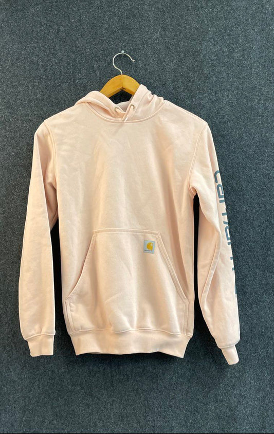Carhartt Women's K288 Loose Fit Hoodie Sweatshirt Pink Sleeve Logo Size XS