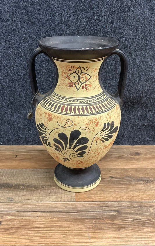 Vintage Pandora Handmade Greek Terracotta Amphora Vase Attic Black Figure Style