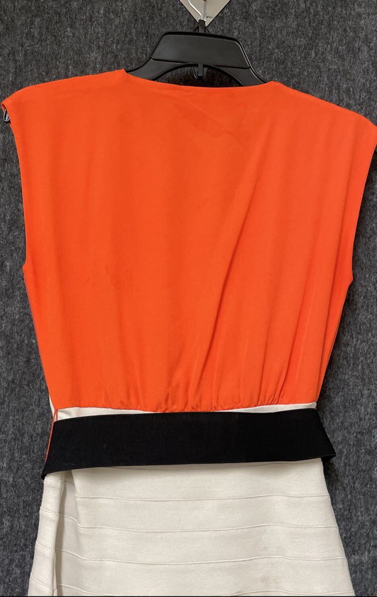 Express Women's Vibrant Orange Beige Colorblock Sheath Dress Belted Sz XS