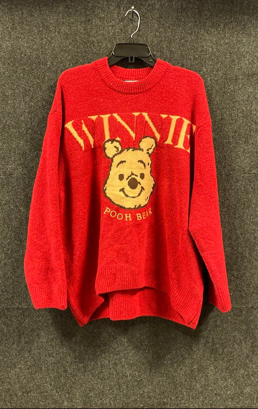 Disney x Primark Women's Red Winnie The Pooh Bear Knit Graphic Sweater Sz M