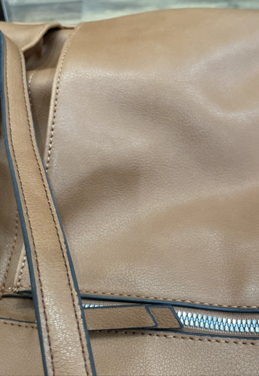 Nine West Brown Pebbled Tote Bag Large Silver Hardware Zip Top
