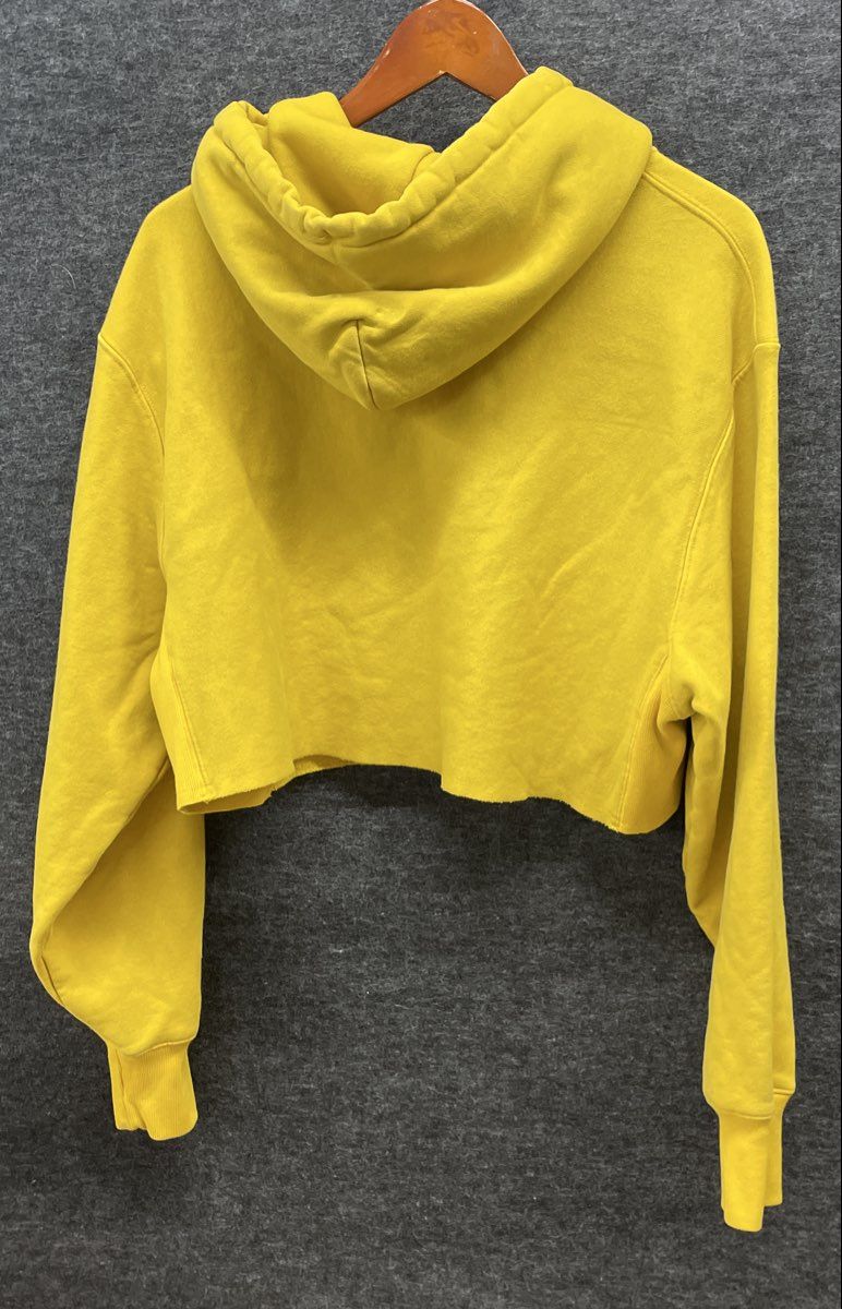 Champion Women's Yellow Reverse Weave Raw Hem Crop Top Hoodie Sz L