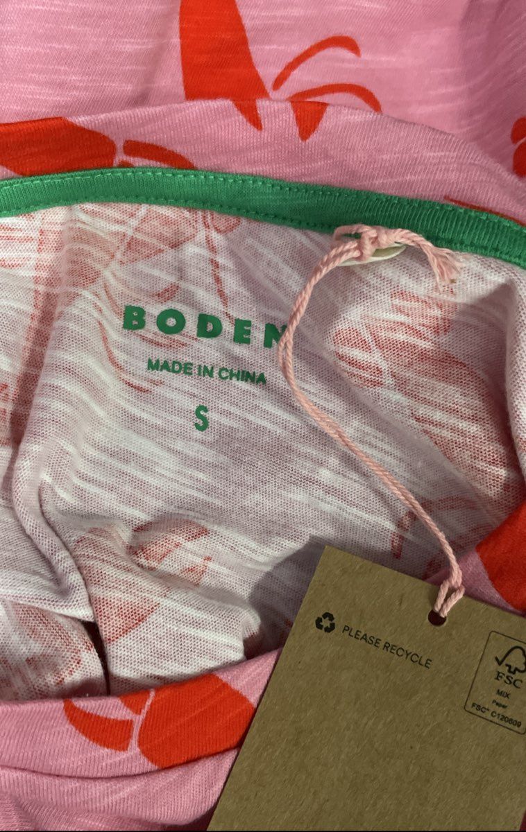 Boden Women's Pink Red Lobster Print Slub Cotton Cap Sleeve T-shirt NWT Sz S