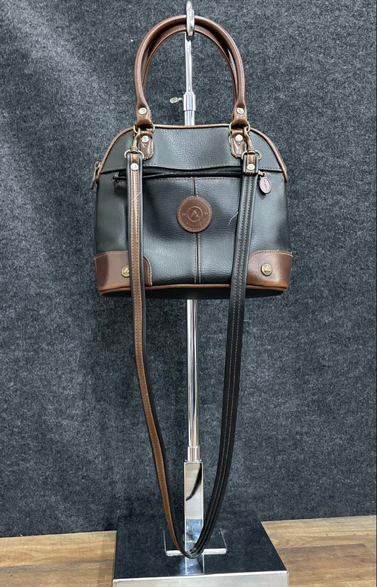 Liz Claiborne Black Brown Leather Vintage Satchel Crossbody Handbag Purse