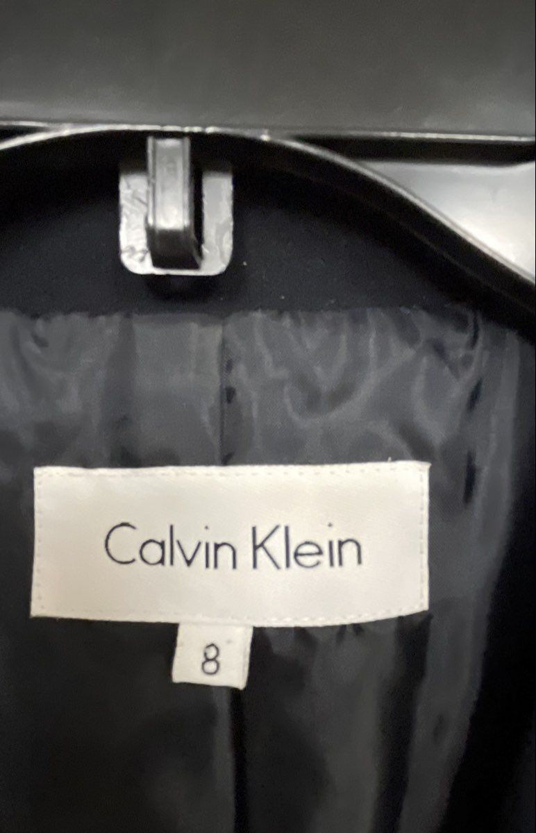 Calvin Klein Women's Black One Button Blazer Waist Tie Peplum Back Sz 8