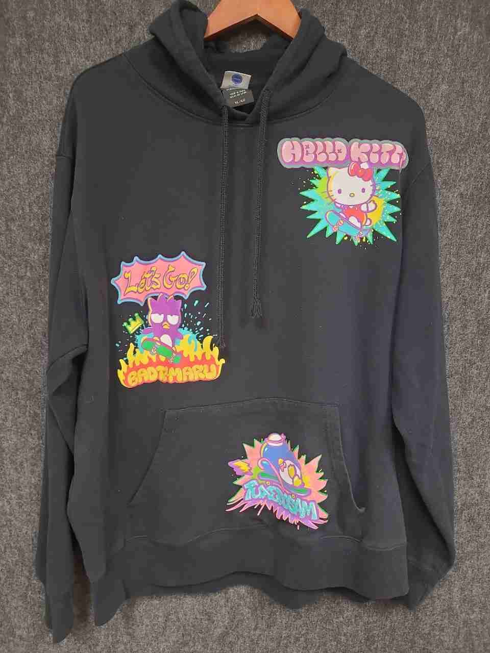 Sanrio Men's Black Hello Kitty and Friends Skateboard Graphic Hoodie Sz XL