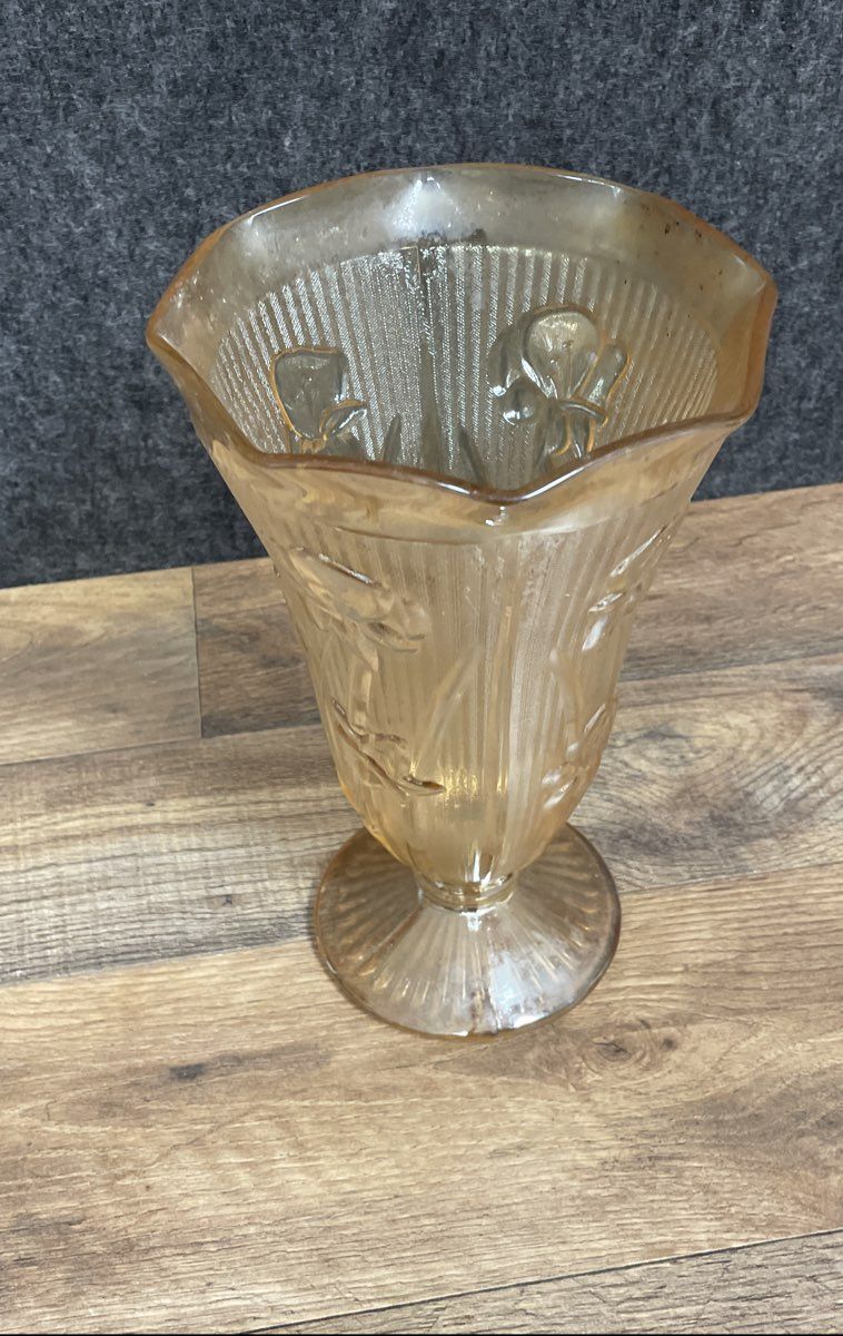 Vintage Marigold Iris & Herringbone Vase by Jeanette