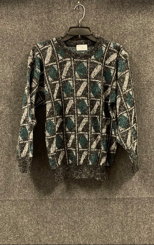 Vintage 90s Honneywell & Todd Men's Teal Geometric Knit Sweater USA Made Sz S