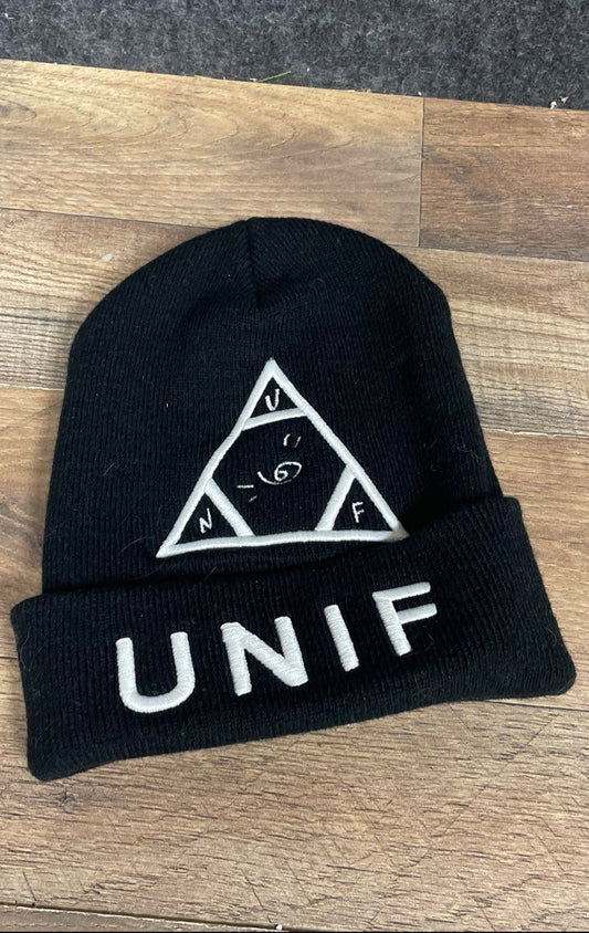 UNIF Reverb Reversible Beanie Hat Black Triangle Logo Knit Cuffed Unisex OS