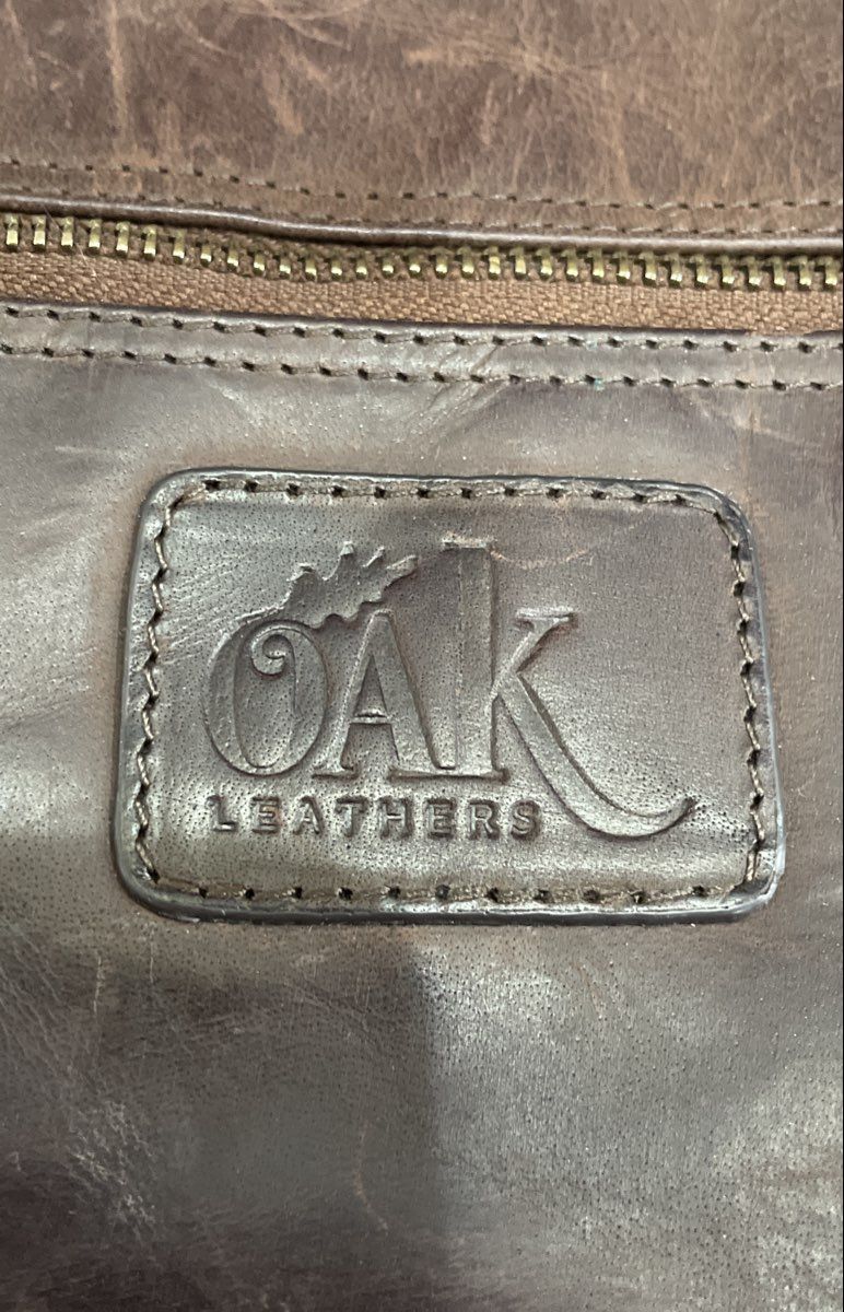 Oak Leathers Brown Distressed Leather Multi-Zip Crossbody Bag Brass Hardware