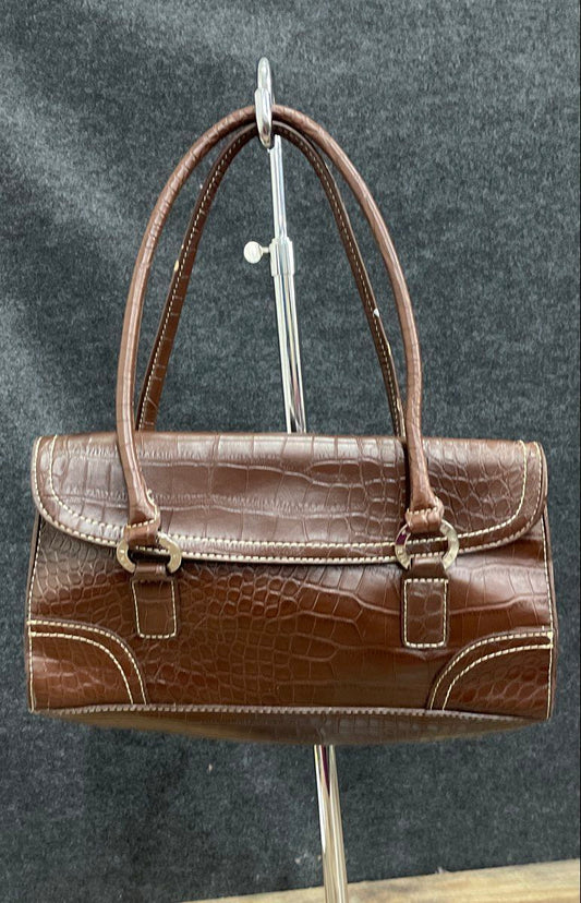 Tommy Hilfiger Brown Croc Embossed Leather Shoulder Bag Satchel Vintage