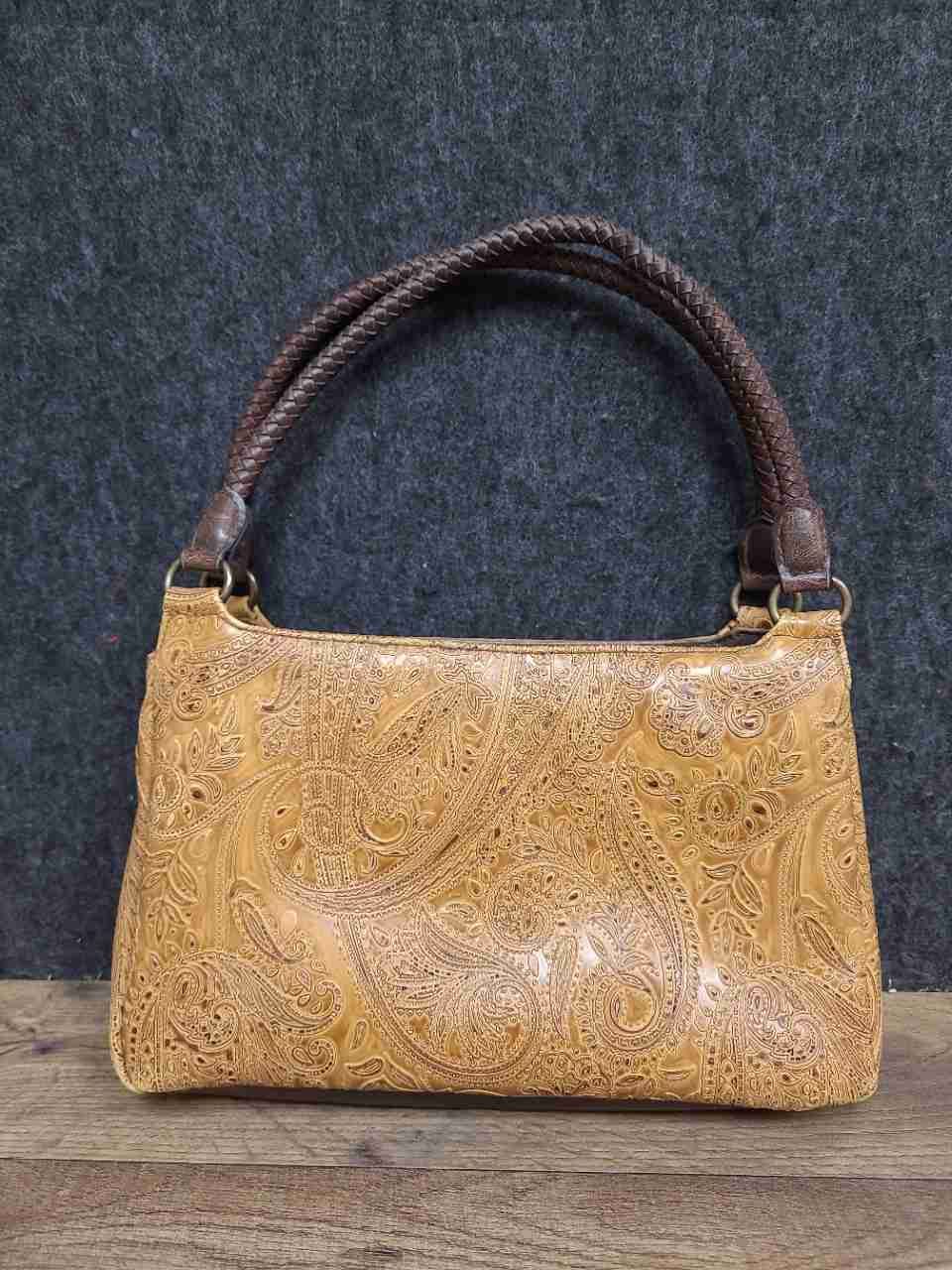 Relic Tan Paisley Embossed Faux Leather Shoulder Bag Braided Handles Handbag