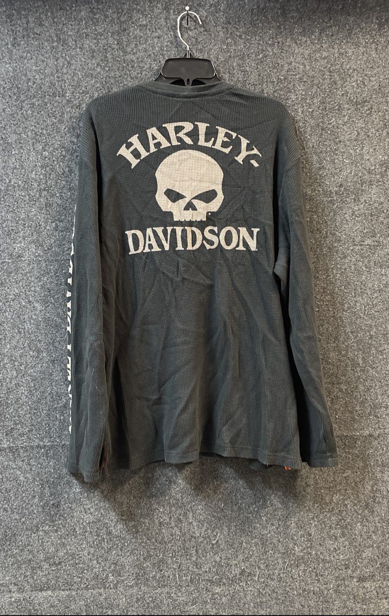 Harley-Davidson Long Sleeve Waffle Knit Henley Willie G Skull Shirt Sz XL