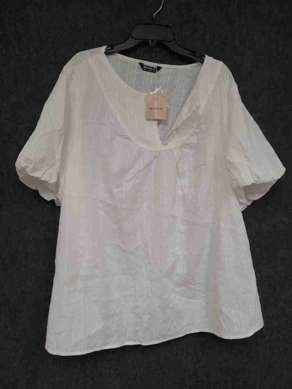 Bloomchic Women's White Swiss Dot Eyelet Stripe Puff Sleeve Blouse NWT Sz 26