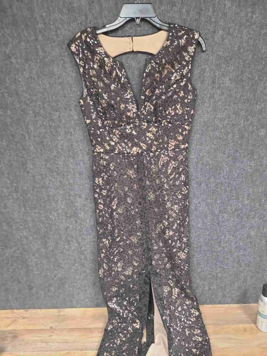 BCBG Maxazria Women's Black Sequin Lace Open Back Gown Maxi Dress Sz 4