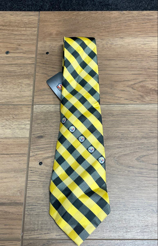 Eagles Wings Men's Pittsburgh Steelers NFL Yellow Black Checkered Necktie NWT