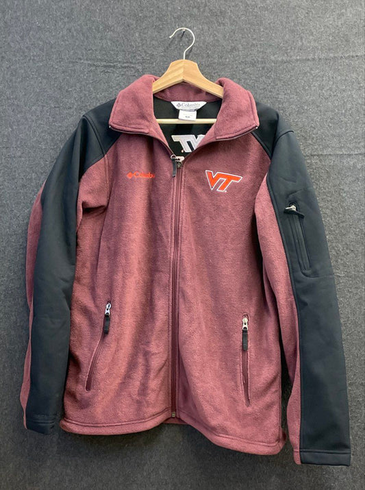 Columbia Men's Virginia Tech VT Hokies Full Zip Fleece Jacket Maroon Black Sz M