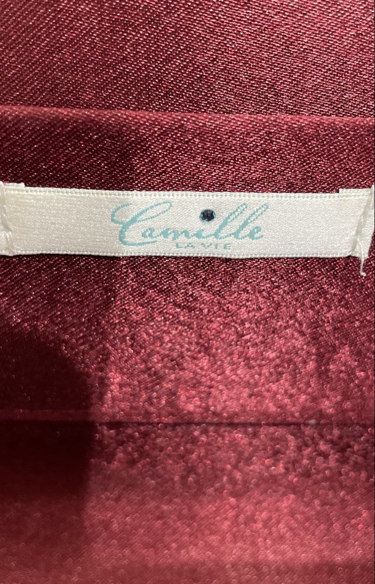 Camille La Vie Red Fabric Pleated Evening Clutch Shoulder Bag Silver Tone Chain