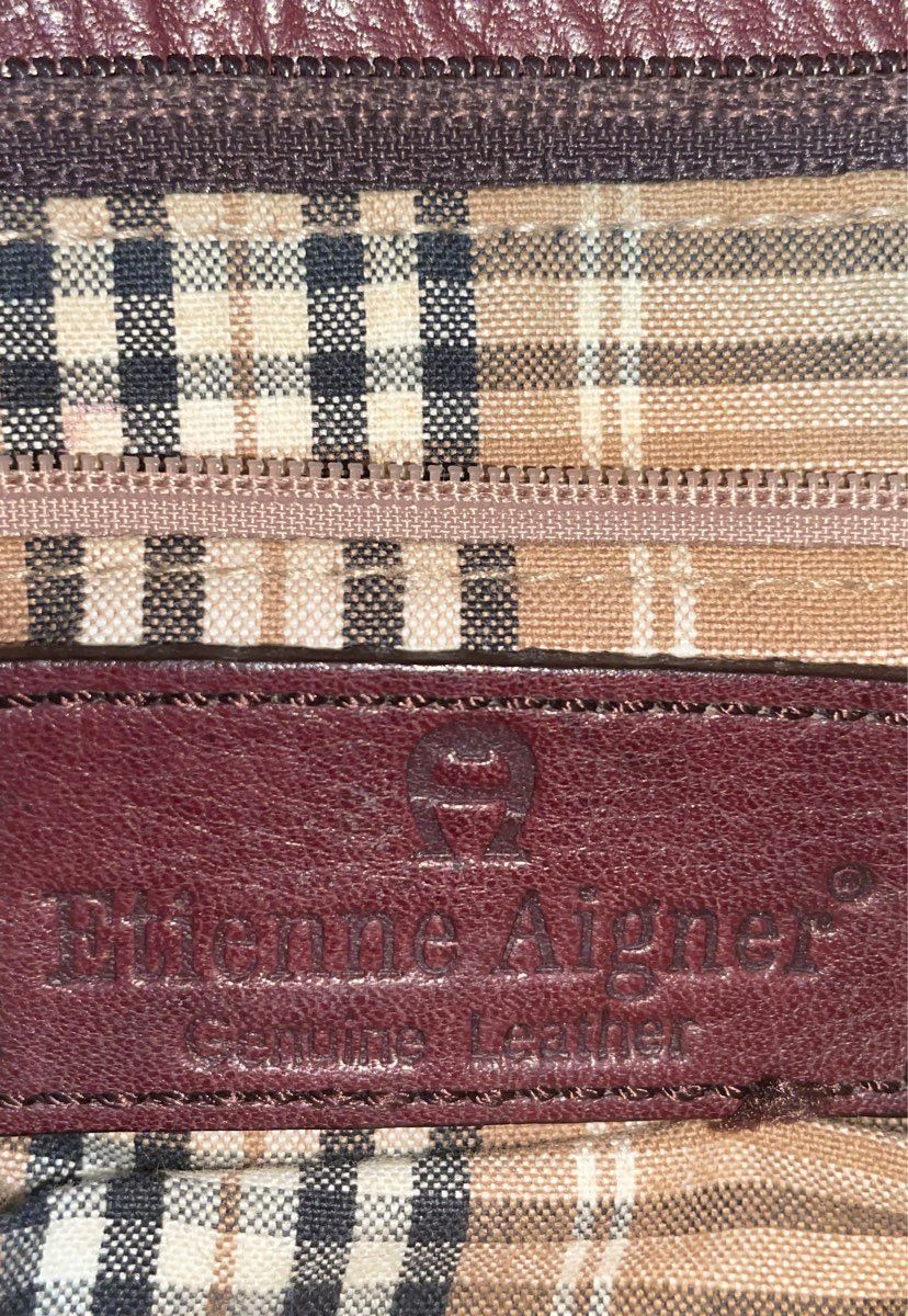 Vintage Etienne Aigner Brown Leather Crossbody Shoulder Bag Plaid Lining