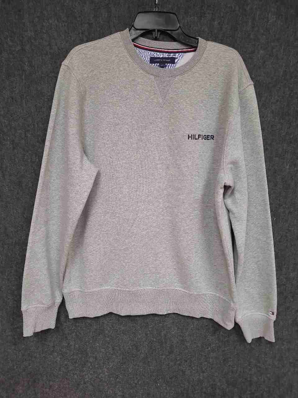 Tommy Hilfiger Boys Gray Crewneck Sweatshirt Embroidered Logo V-Stitch Sz L