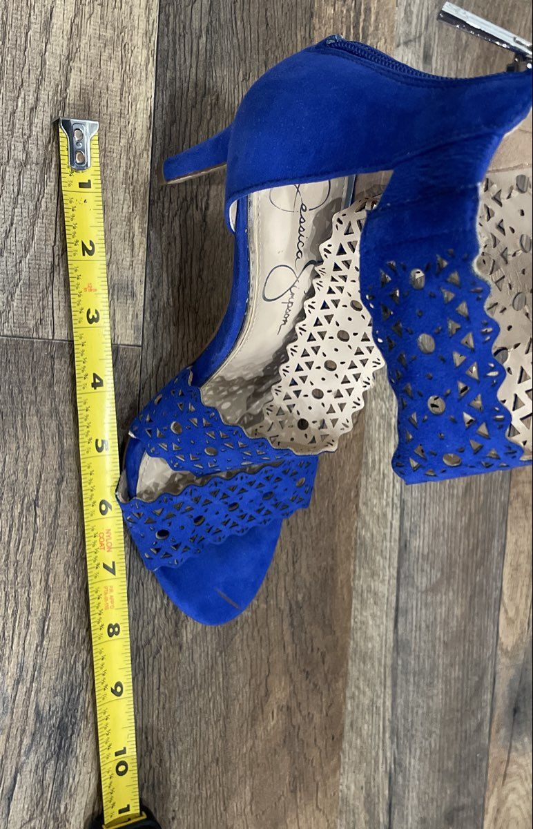 Jessica Simpson Blue Laser Cut Perforated Ankle Strap Stiletto Heels Size 8.5