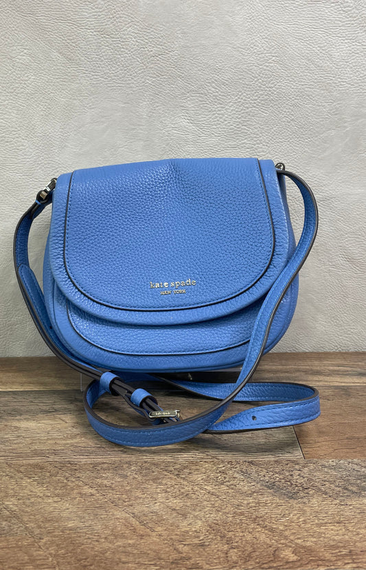 Kate Spade Blue Pebbled Leather Roulette Small Saddle Crossbody Flap Bag