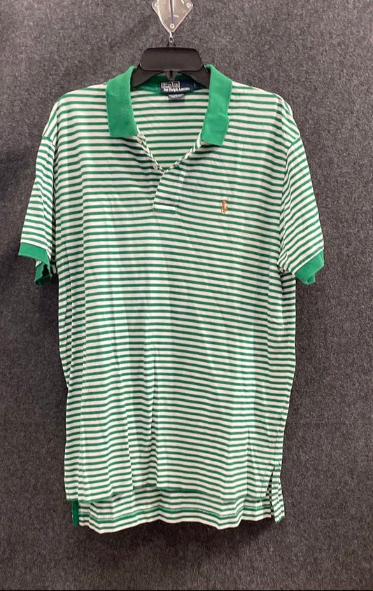Polo Ralph Lauren Men's Green White Striped Pima Cotton Polo Shirt Size L