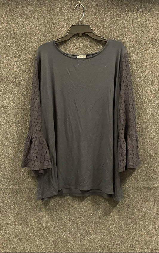 The Limited Women's Navy Blouse Crochet Lace Bell Sleeve Keyhole Back 2X NWT