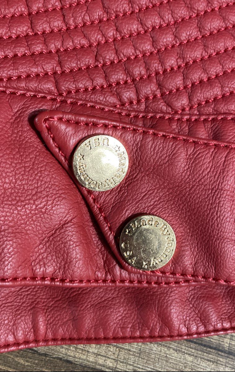Made by Johnny Men's Red Faux Leather Quilted Motorcycle Jacket Size XXL